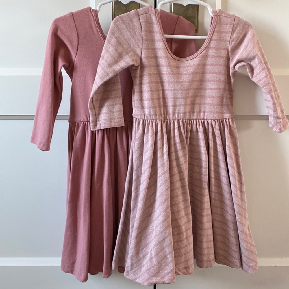 Alice & Ames mauve twirl dress and mauve stripe twirl dress. Sold as a set